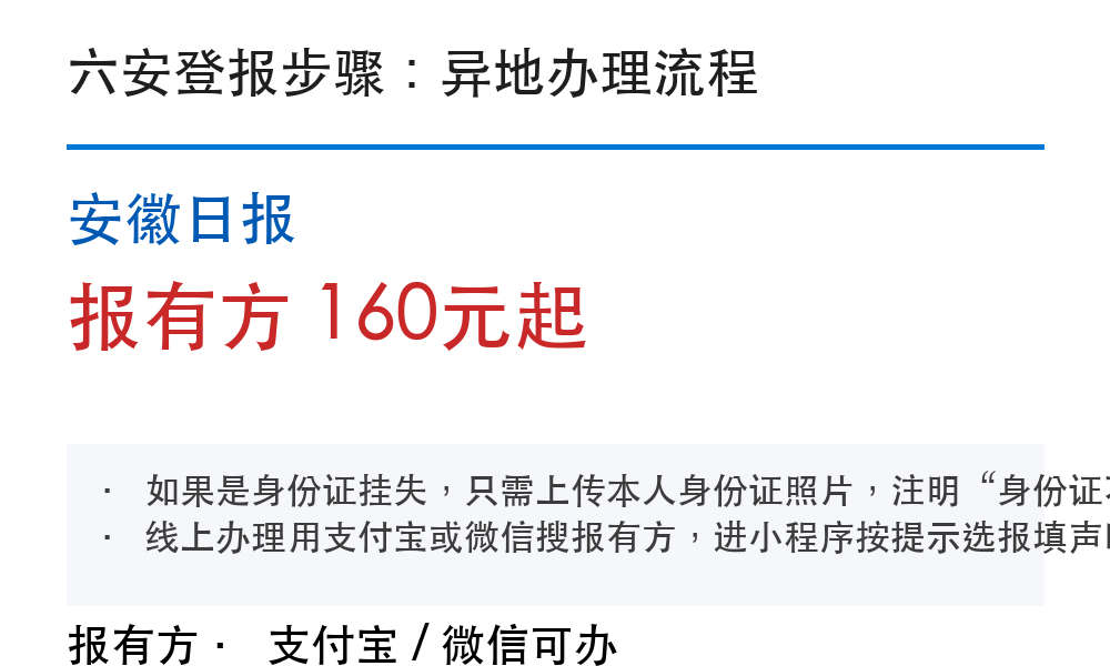 六安登报挂失：安徽日报_报有方