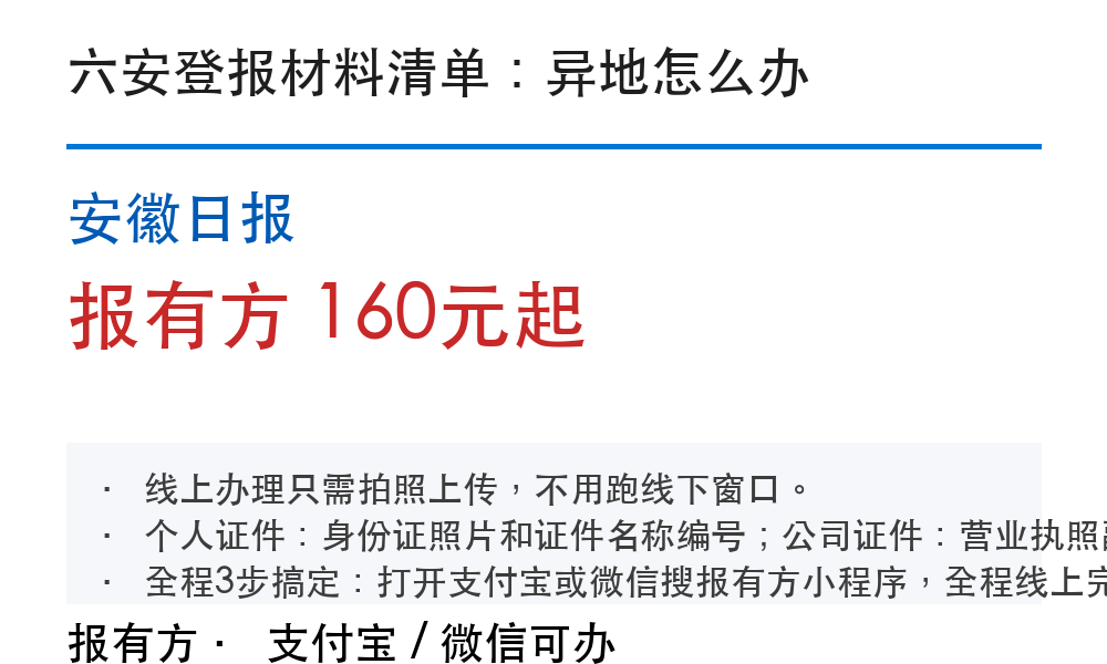 六安登报挂失：安徽日报_报有方